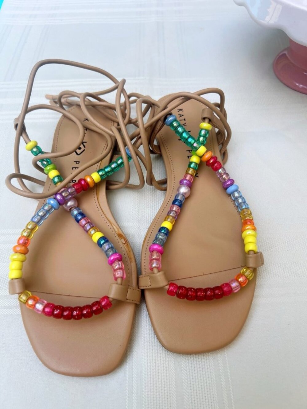 The Halie Bead Sandal KP2202 8.5M Katy Perry Vibrant Beaded Strappy Flat Sandals